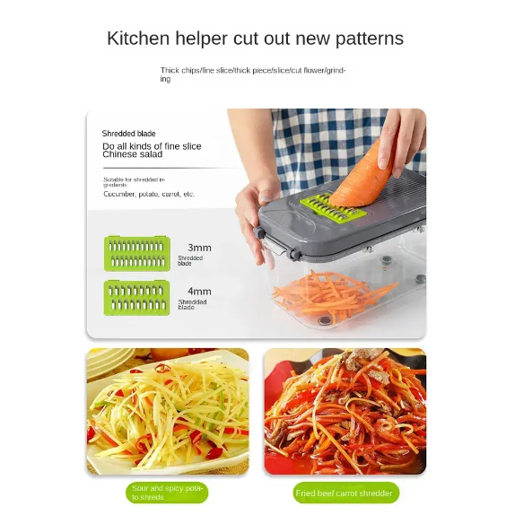 Tocator de Legume Manual, 22 in 1, AT PERFORMANCE®, Inox/ABS, Cu Maner, Verde/Gri